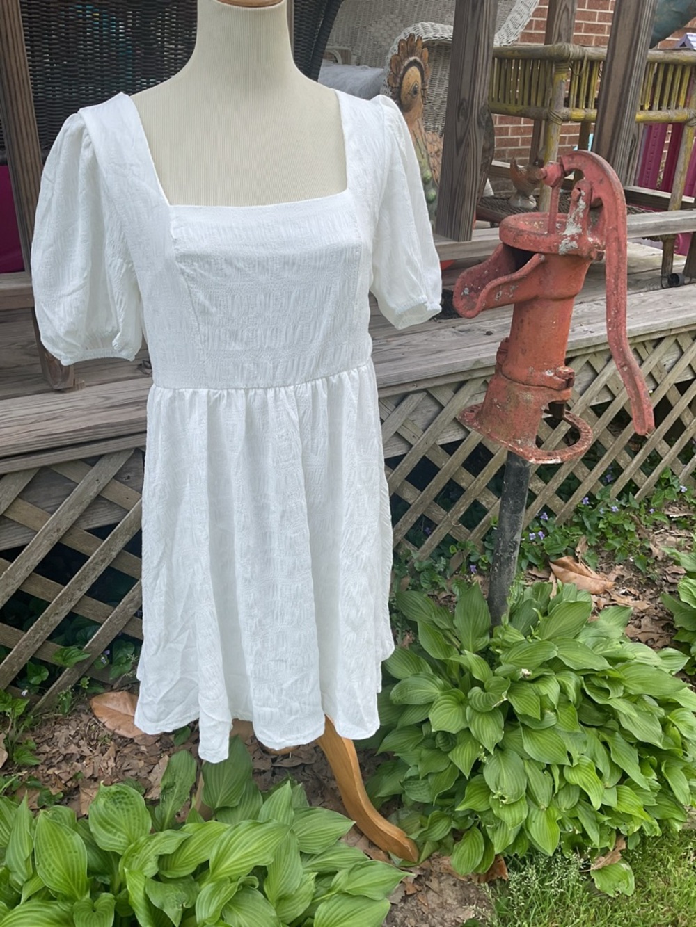 Mod White L.Mini Dress Sexy Puff Sleeves Square Neck 36x28